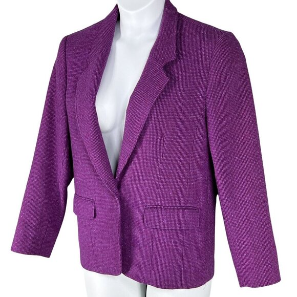Pendleton Women 14 Pure Virgin Wool Blazer Purple Tweed Jacket USA Made Timeless - Picture 9 of 16